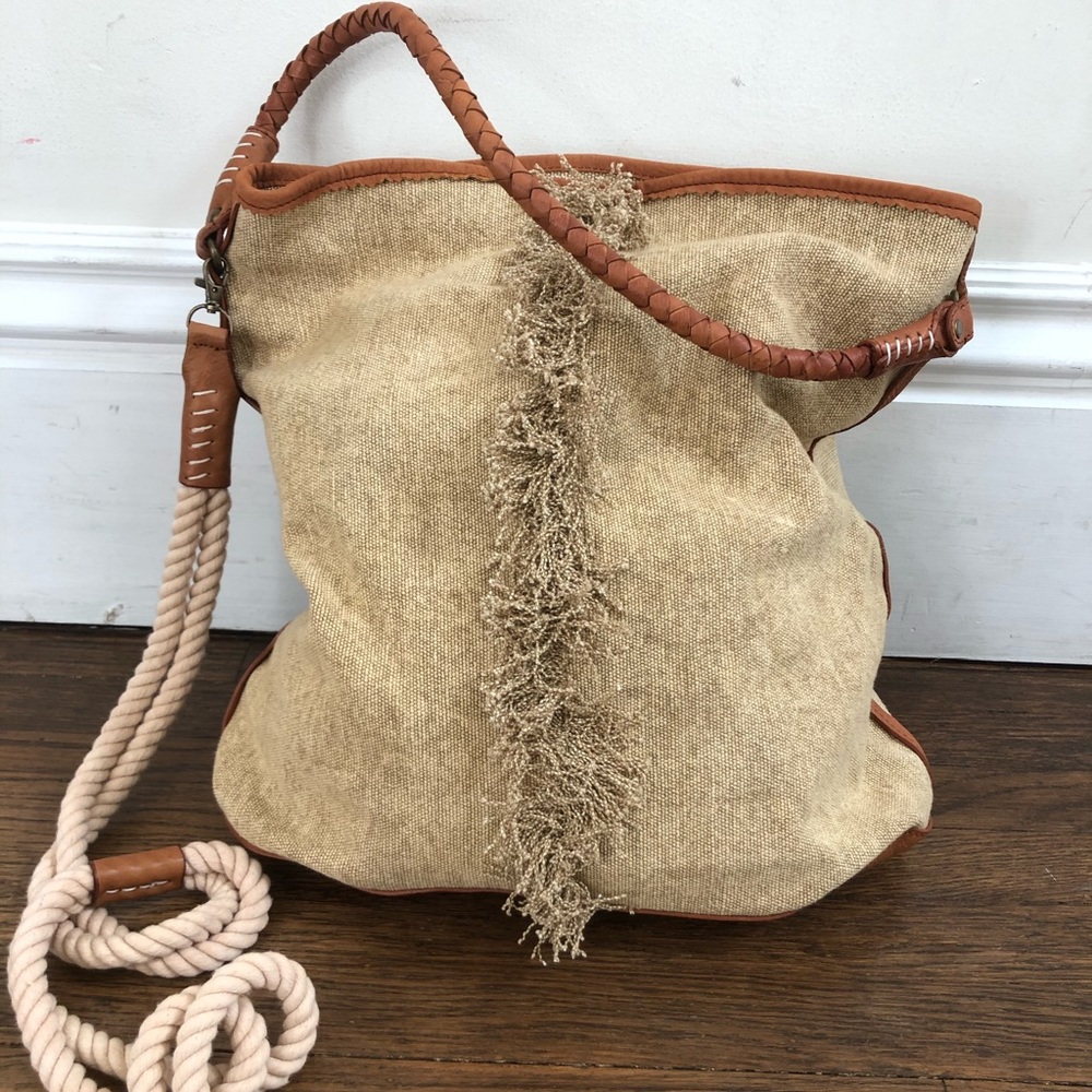 Free people woven and leather tote